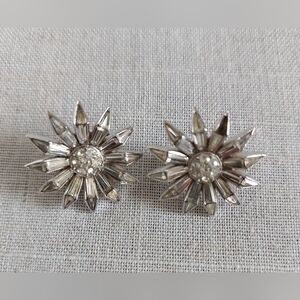 Trifari Silver Starburst Clip-On Earrings.